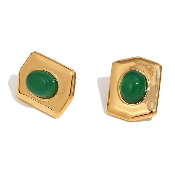 18K Gold Plated Green Onyx Earrings*Vintage Inspired Statement Earrings*MJ - Picture 3 of 4